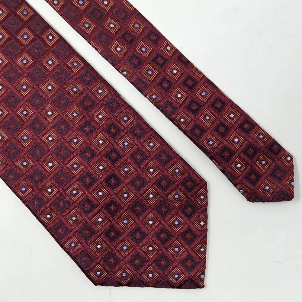VILLA BOLGHERI SILK TIE RED BROWN GEOMETRIC LUXURY TEXTURED SATIN 4" X 59"